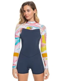 Shorty Roxy 2/2mm Syncro Series Manches Longues Back Zip - JET GRY/CORAL FLME/TEMPLE GOLD -Vêtements D'eau 22 SYN LS BZ Q J 0 245522 1