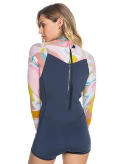 Shorty Roxy 2/2mm Syncro Series Manches Longues Back Zip - JET GRY/CORAL FLME/TEMPLE GOLD -Vêtements D'eau 22 SYN LS BZ Q J 0 245522 2