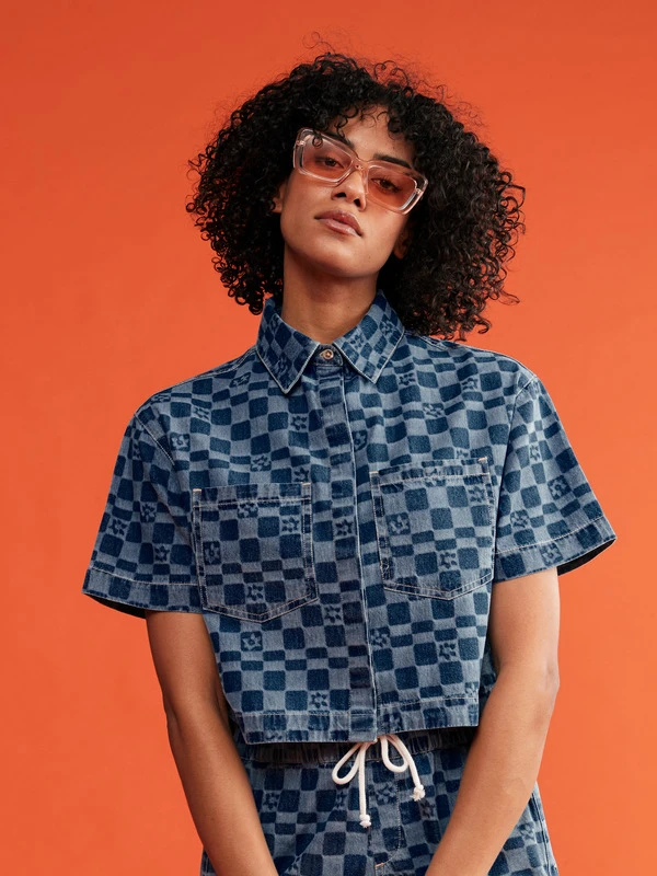 Chemise En Jean Pour Femme Roxy Blue Wave Club Printed - Mood Indigo 1 Chemise En Jean Pour Femme Roxy Blue Wave Club Printed - Mood Indigo