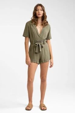 Combinaison Short Rhythm Catalina Short Sleeve Romper - Khaki