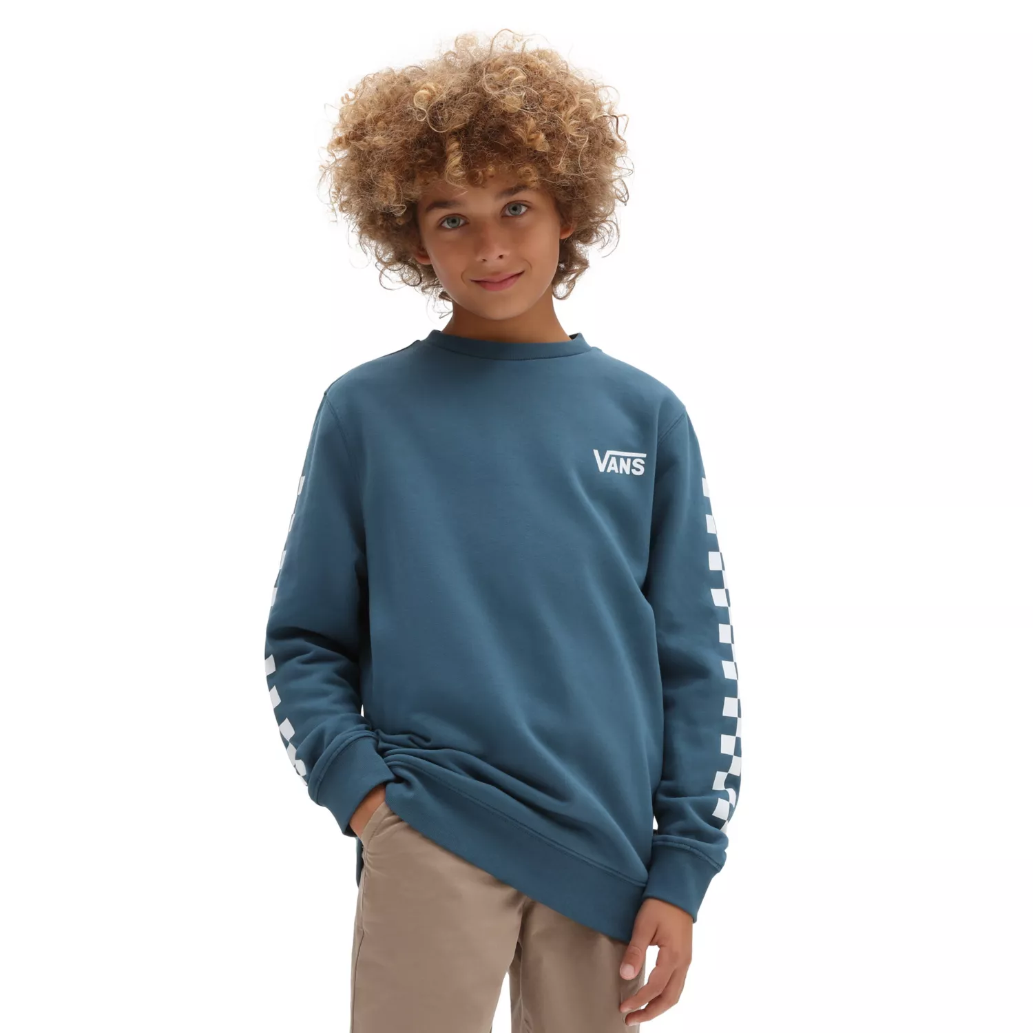SWEAT-SHIRT Vans EXPOSITION CHECK CREW GARÇON - Bleu 1 SWEAT-SHIRT Vans EXPOSITION CHECK CREW GARÇON - Bleu
